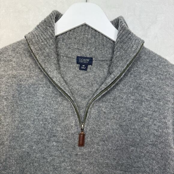 J CREW Lambs Wool Mock Neck Sweater Gray Quarter Zip Pullover Mens Sz M - Picture 2 of 7
